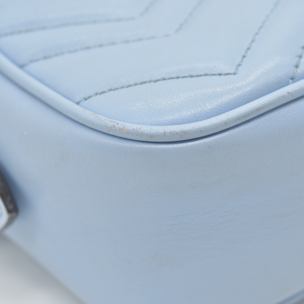 $1800 Gucci  Calfskin Matelasse Mini GG Marmont Chain Shoulder Bag Light Blue