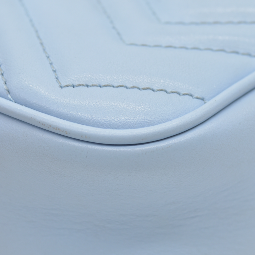 $1800 Gucci  Calfskin Matelasse Mini GG Marmont Chain Shoulder Bag Light Blue