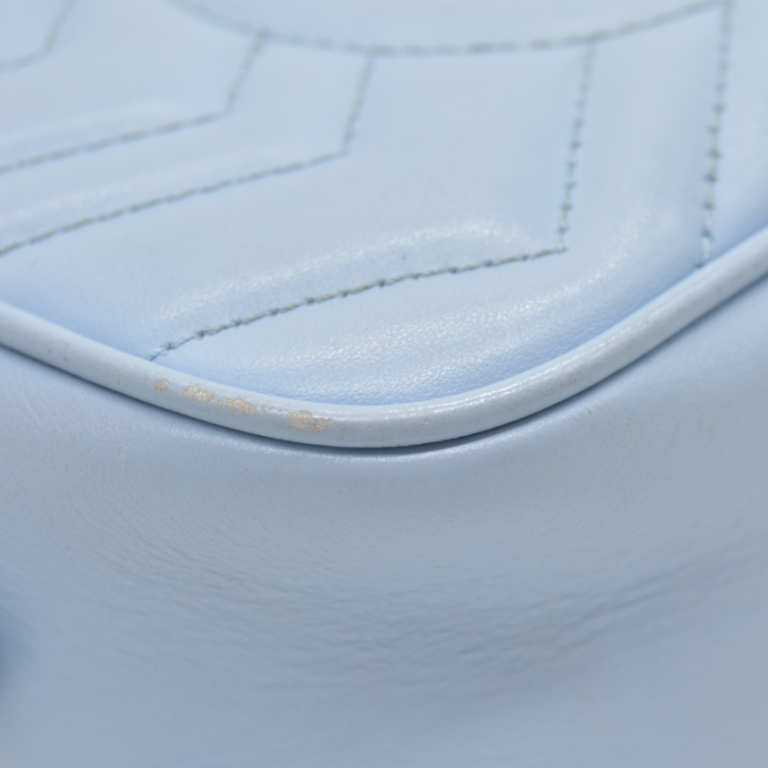 $1800 Gucci  Calfskin Matelasse Mini GG Marmont Chain Shoulder Bag Light Blue