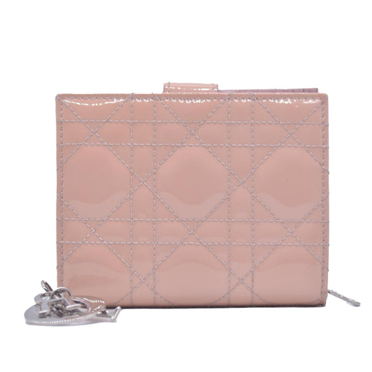 $700 CHRISTIAN DIOR Patent Cannage Lady Dior Lotus Wallet Pink CONSIGNMENT
