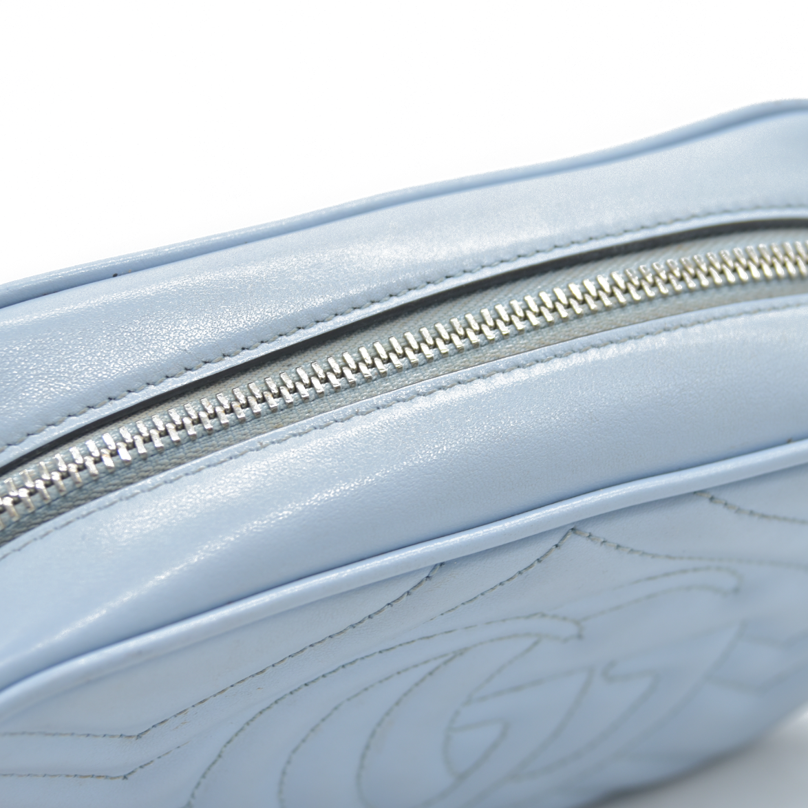 $1800 Gucci  Calfskin Matelasse Mini GG Marmont Chain Shoulder Bag Light Blue