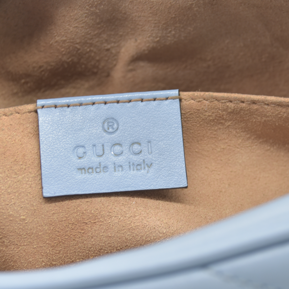 $1800 Gucci  Calfskin Matelasse Mini GG Marmont Chain Shoulder Bag Light Blue