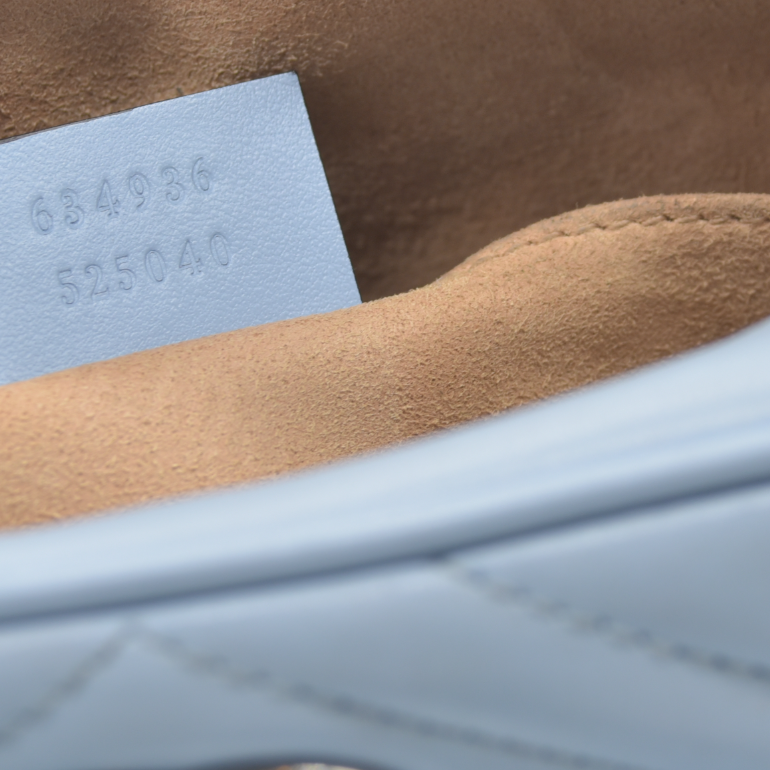 $1800 Gucci  Calfskin Matelasse Mini GG Marmont Chain Shoulder Bag Light Blue