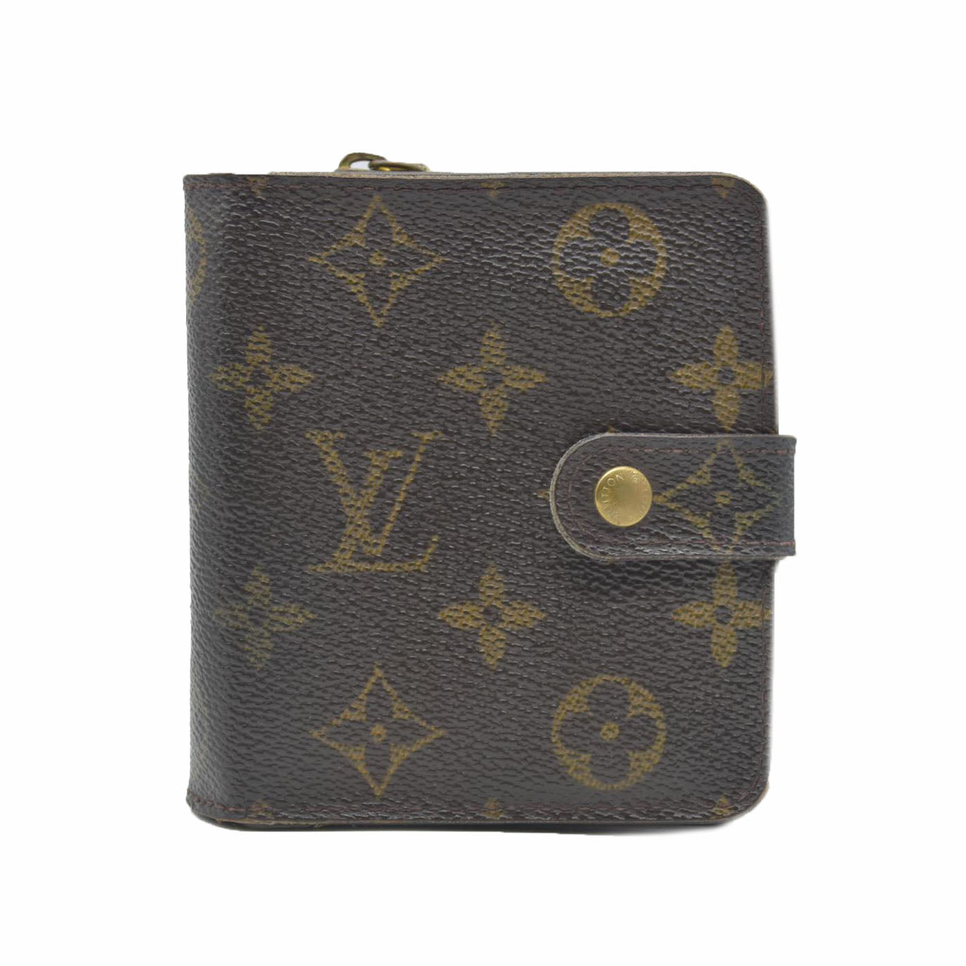 $590 Louis Vuitton Monogram Compact Zip Bifold Wallet Brown CA0043