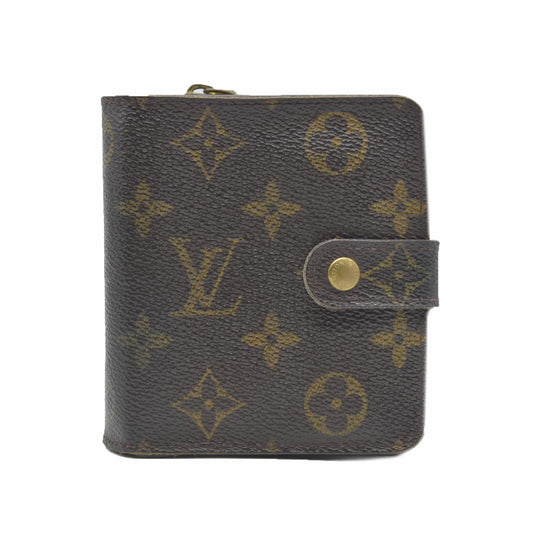 $590 Louis Vuitton Monogram Compact Zip Bifold Wallet Brown CA0043