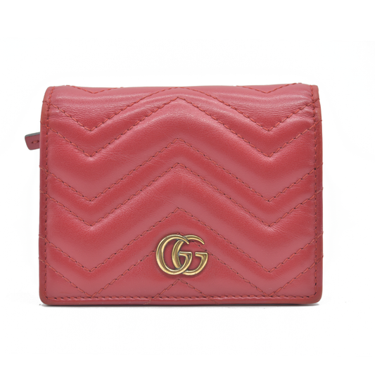 AUCTION $540 GUCCI GG Marmont Quilted Leather Bifold Wallet Red
