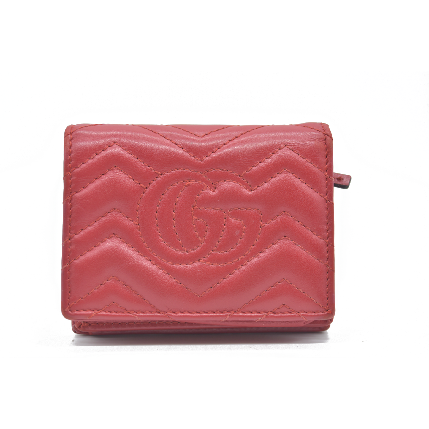 AUCTION $540 GUCCI GG Marmont Quilted Leather Bifold Wallet Red