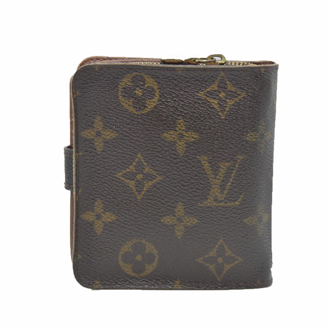 $590 Louis Vuitton Monogram Compact Zip Bifold Wallet Brown CA0043