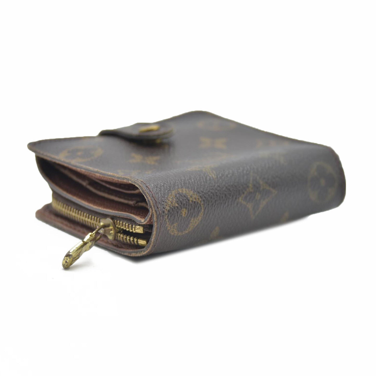 $590 Louis Vuitton Monogram Compact Zip Bifold Wallet Brown CA0043