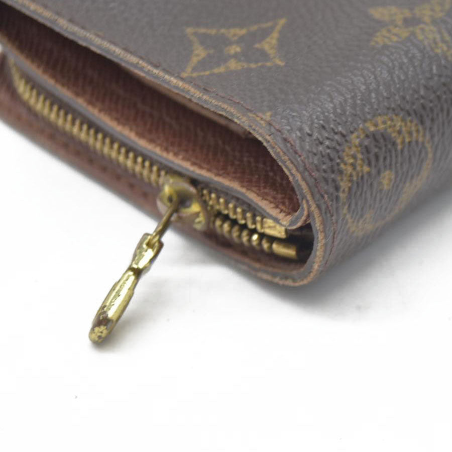 $590 Louis Vuitton Monogram Compact Zip Bifold Wallet Brown CA0043