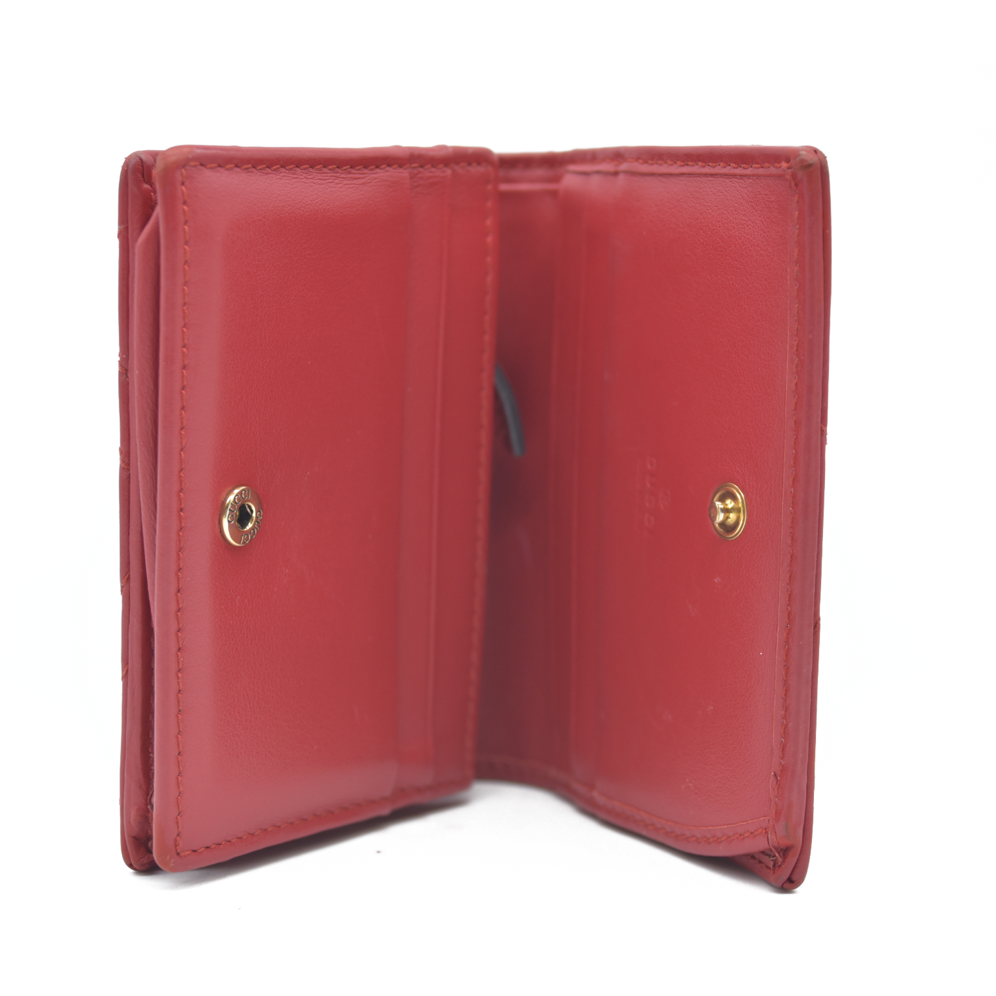 AUCTION $540 GUCCI GG Marmont Quilted Leather Bifold Wallet Red