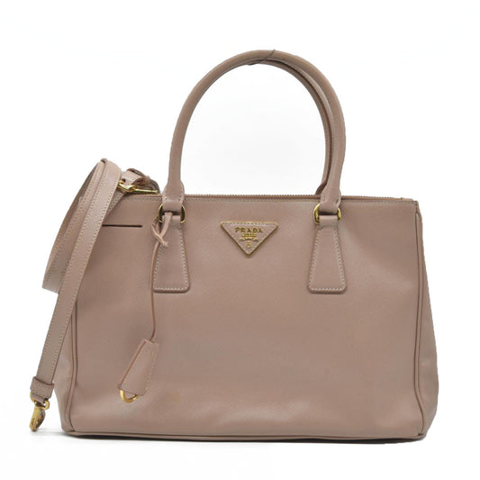 AUCTION $4300 Prada  Saffiano Small Galleria Double Zip Tote Cammeo