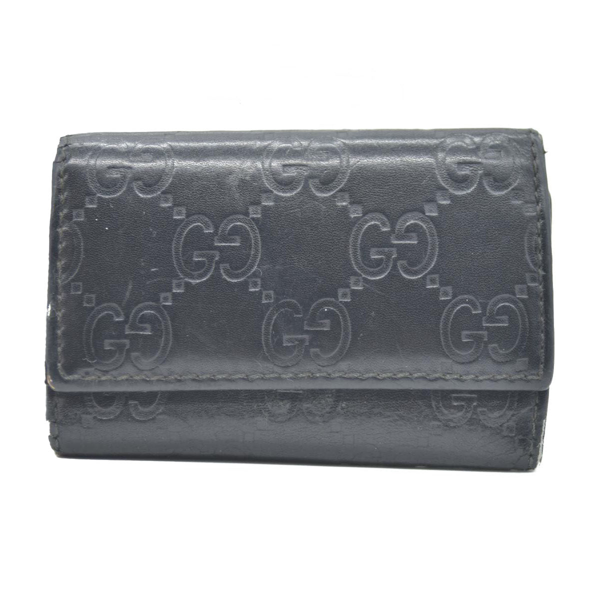 GUCCI Ssima GG Logo Leather 6 Ring Key Case Black