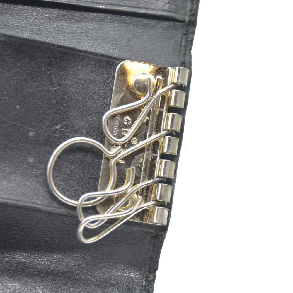 GUCCI Ssima GG Logo Leather 6 Ring Key Case Black