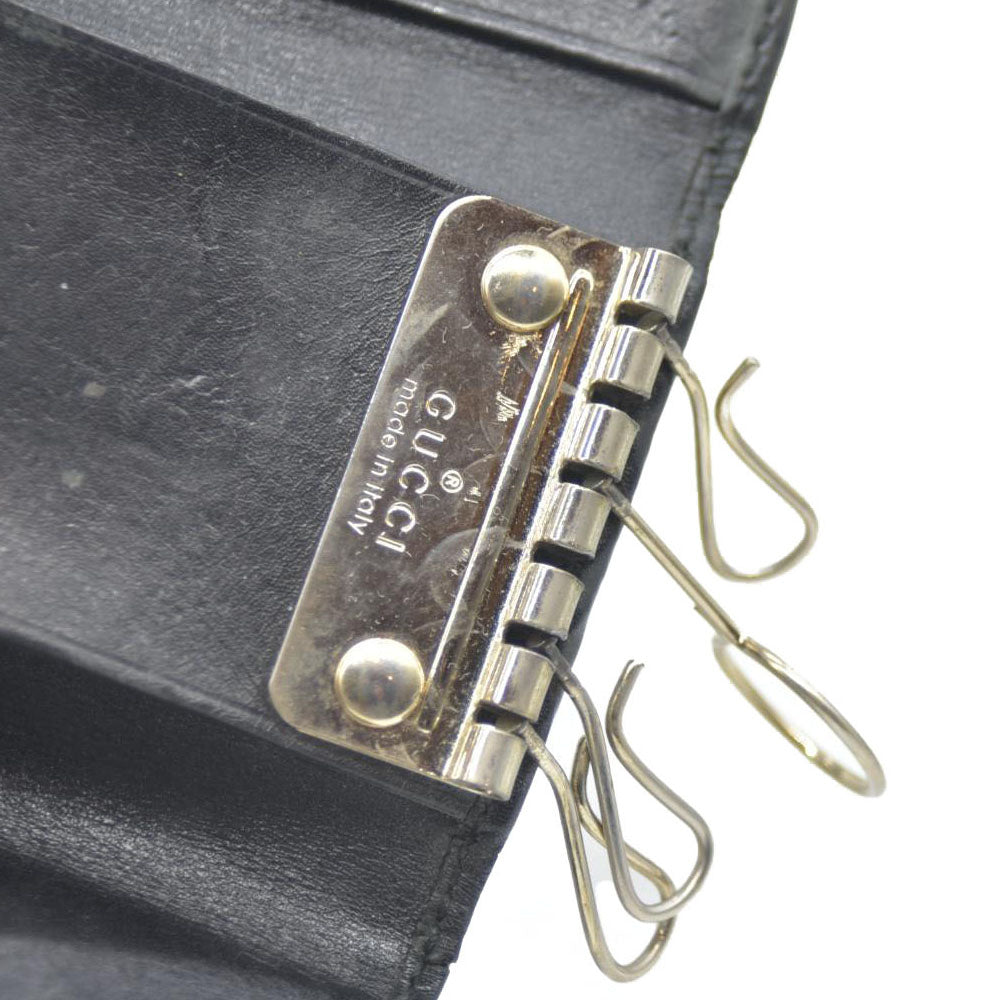 GUCCI Ssima GG Logo Leather 6 Ring Key Case Black
