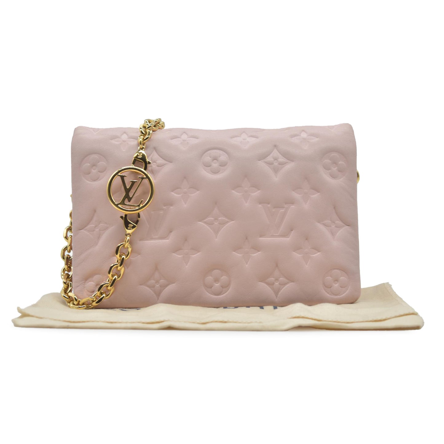 $3150 Louis Vuitton Monogram Embossed Pochette Coussin Pink