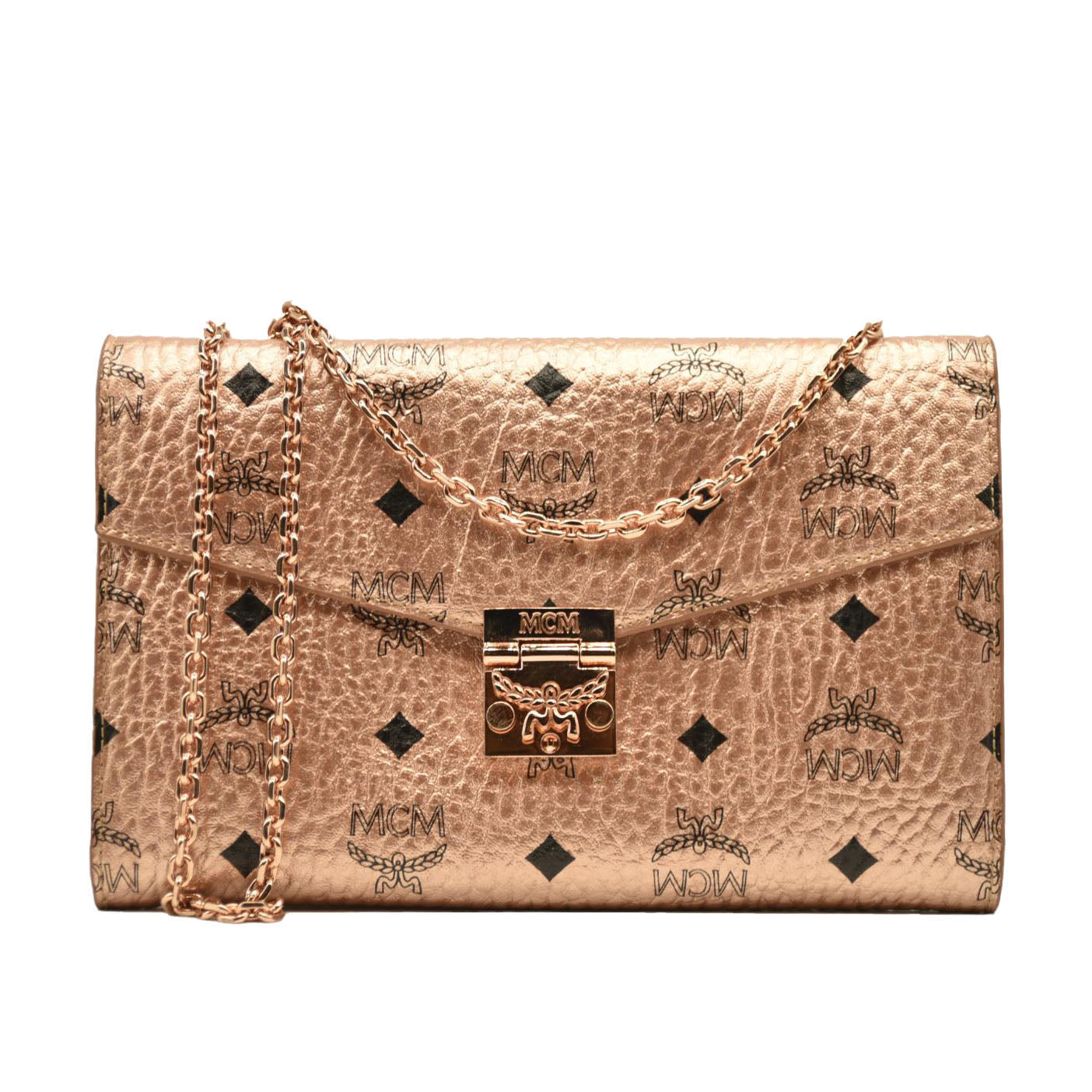 MCM  Metallic Visetos Medium Patricia Wallet On Chain Champagne Gold