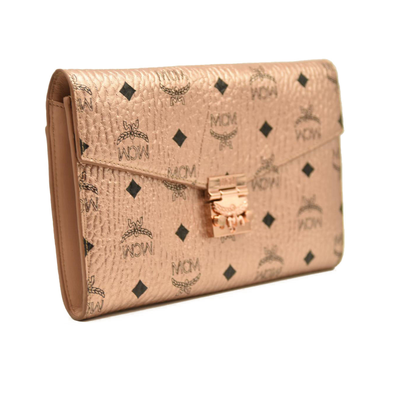 MCM  Metallic Visetos Medium Patricia Wallet On Chain Champagne Gold