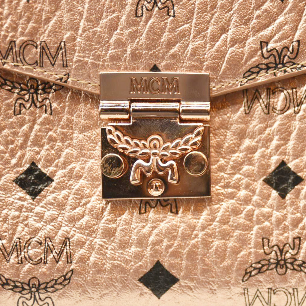 MCM  Metallic Visetos Medium Patricia Wallet On Chain Champagne Gold