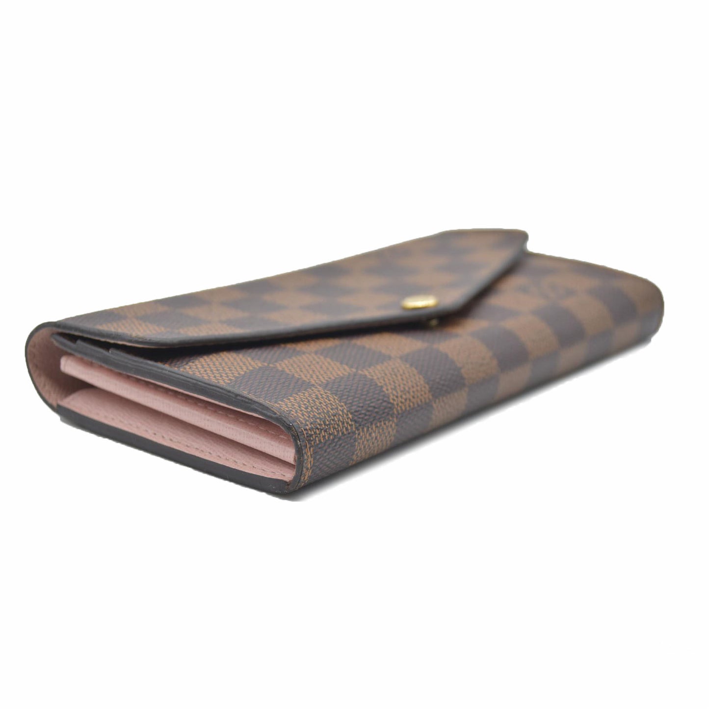 $775 2018 LOUIS VUITTON Damier Ebene Sarah Wallet NM Rose Ballerine CA0198