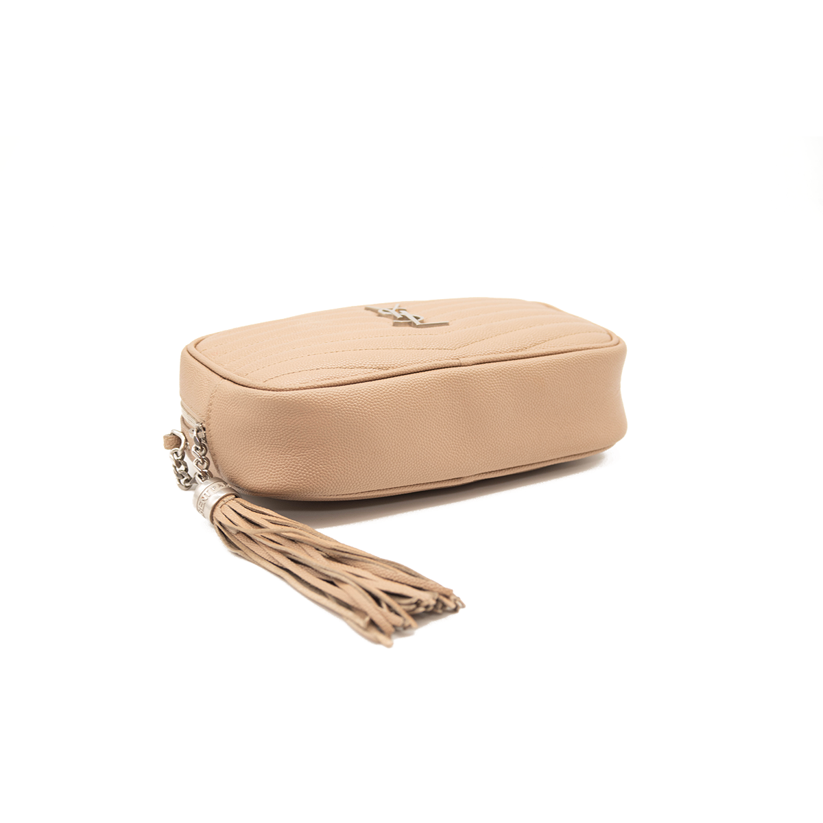 SAINT LAURENT Grain De Poudre Matelasse Monogram Mini Lou Camera Bag Dark Beige