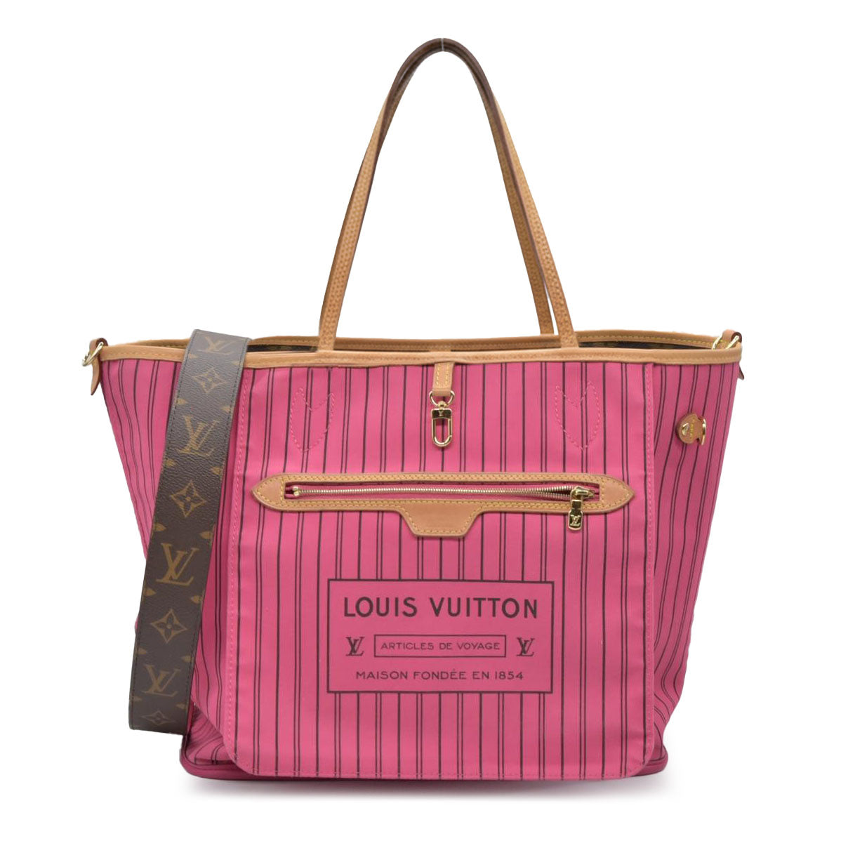 $2450 Louis Vuitton REVERSIBLE Neverfull Bandoulière Inside Out MM Rose Pondichery