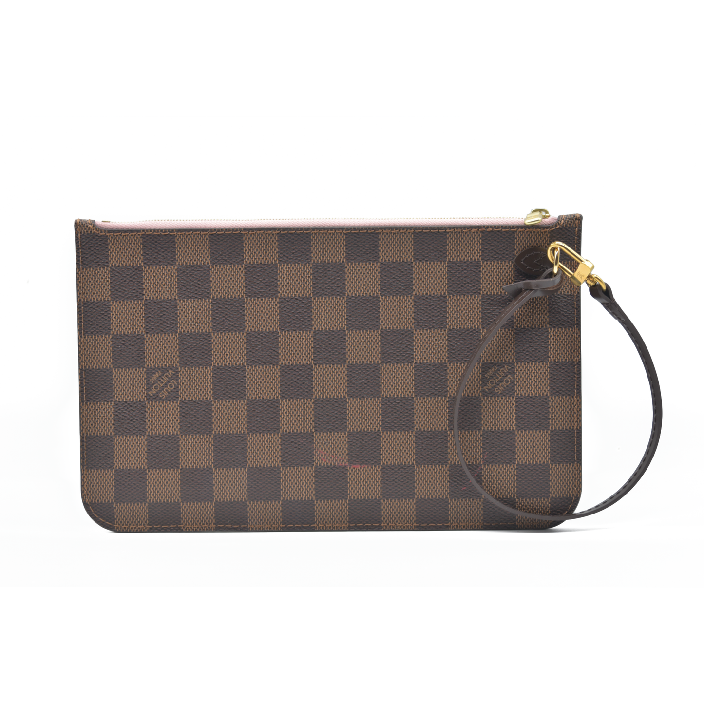 Louis Vuitton  Damier Ebene Neverfull MM Pochette Rose Ballerine Wristlet AR4186