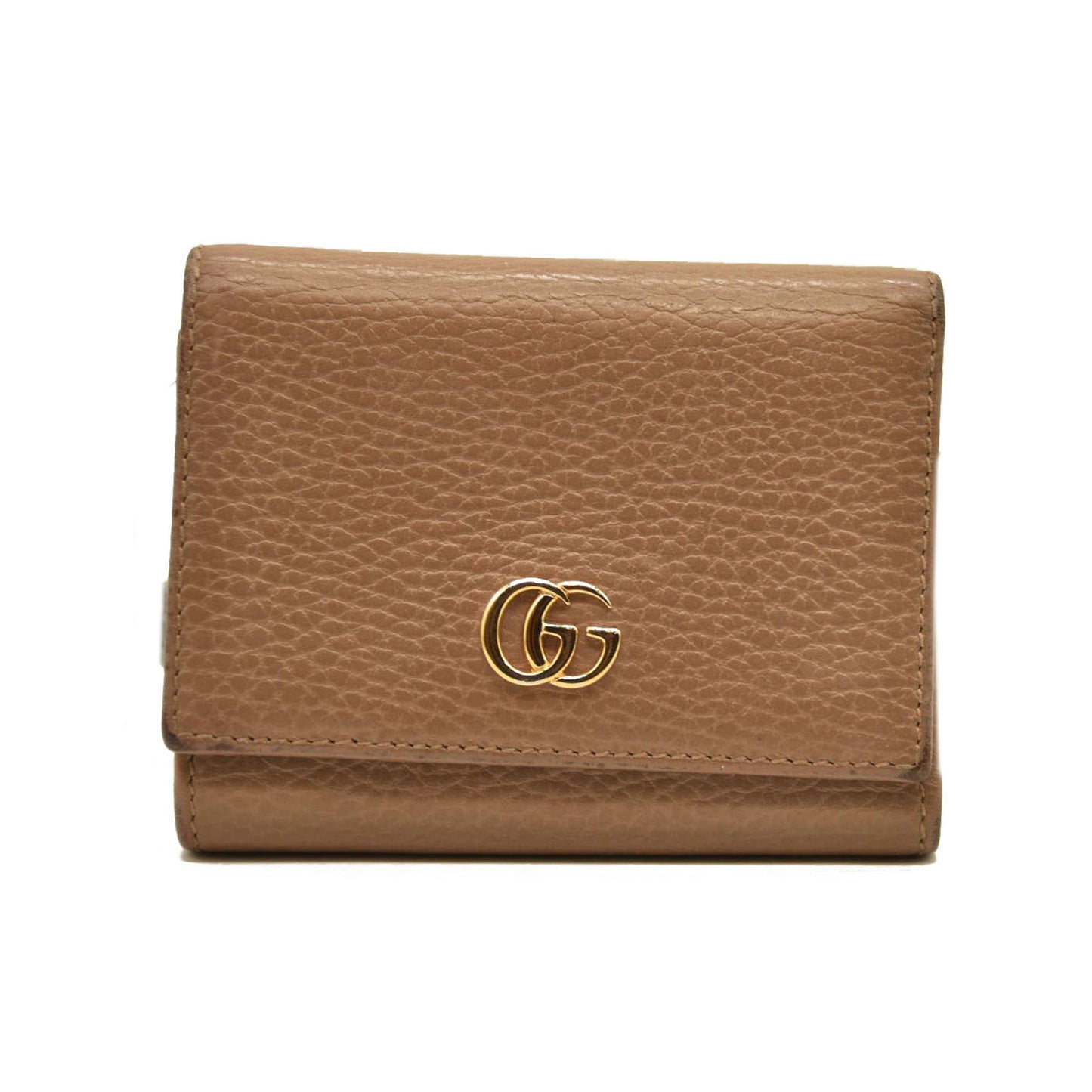GUCCI GG Marmont Leather Compact Trifold Wallet Beige