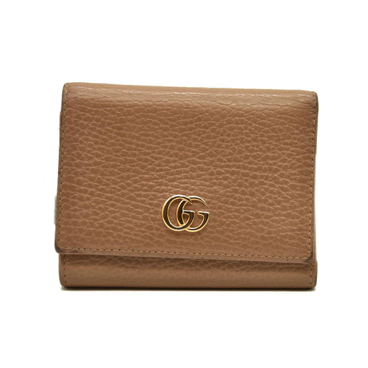 GUCCI GG Marmont Leather Compact Trifold Wallet Beige
