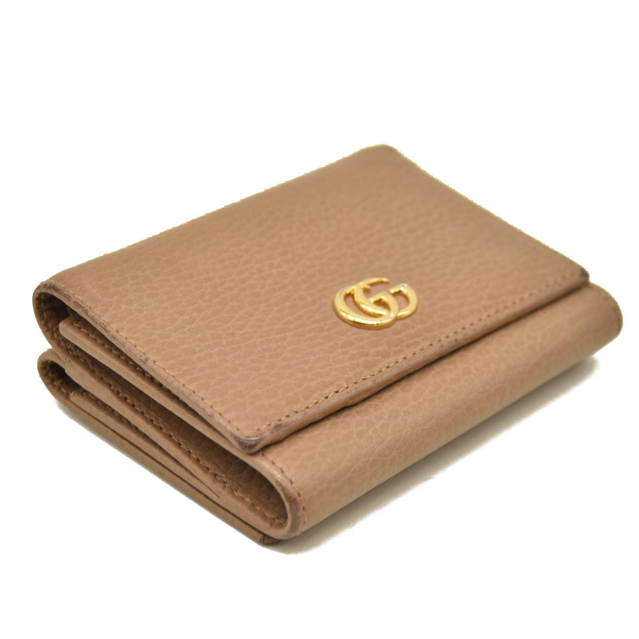 GUCCI GG Marmont Leather Compact Trifold Wallet Beige