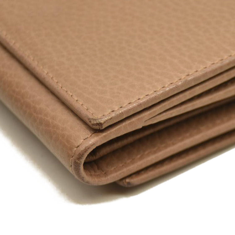 GUCCI GG Marmont Leather Compact Trifold Wallet Beige