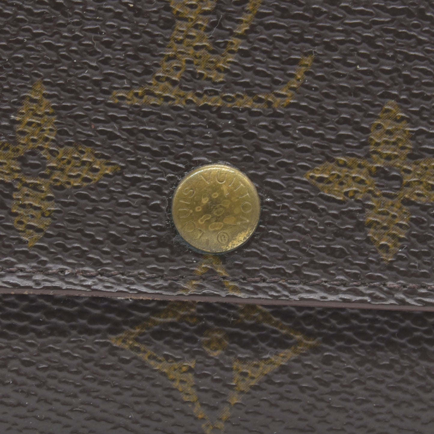 AUCTION $430 Louis Vuitton Monogram Porte Monnaie Plat Coin Purse Wallet Brown