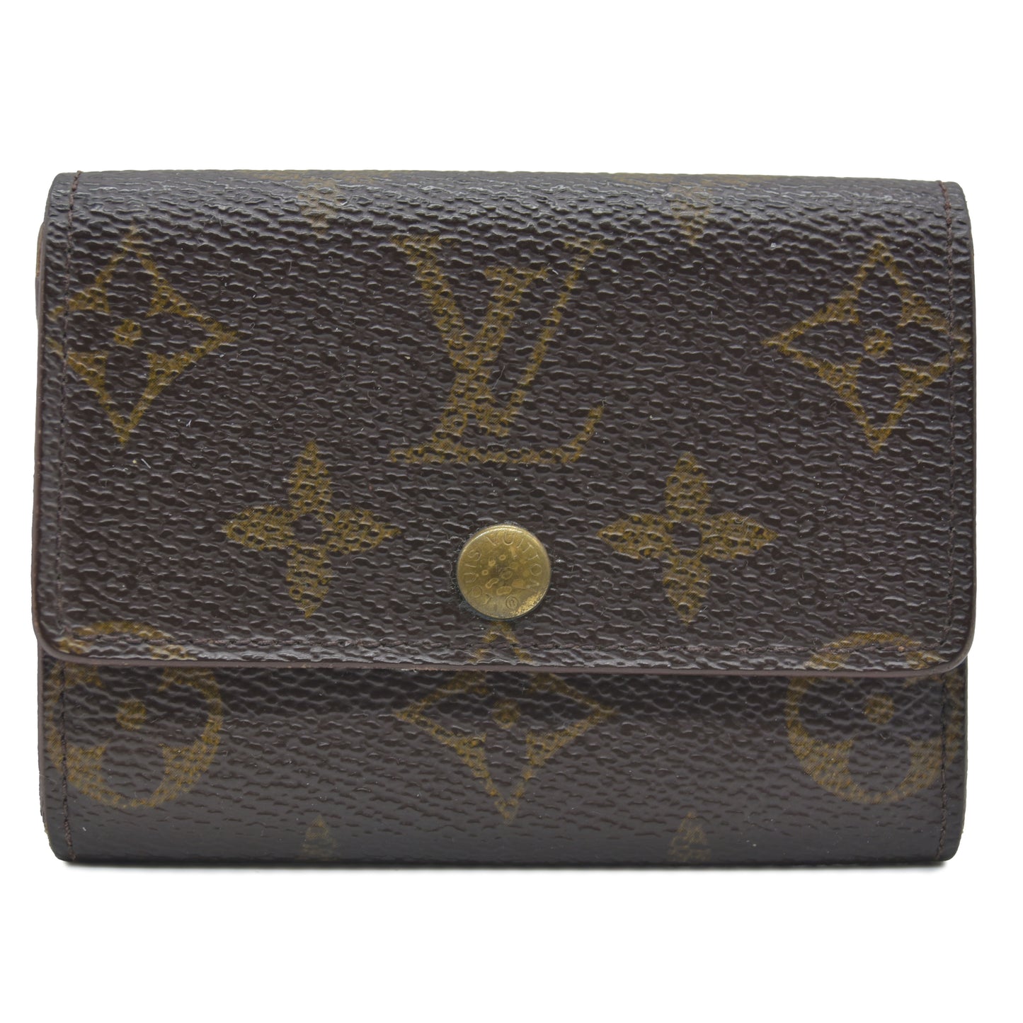AUCTION $430 Louis Vuitton Monogram Porte Monnaie Plat Coin Purse Wallet Brown