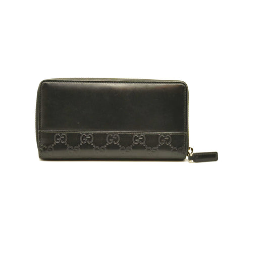 GUCCI Guccissima GG Logo Leather Zip Around Long Wallet Black