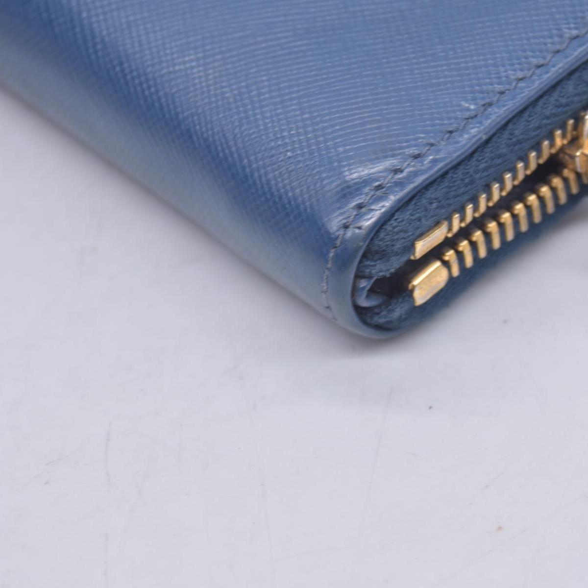 $790 PRADA Saffiano Metal Logo Zip Around Long Wallet Blue CONSIGNMENT 10021520