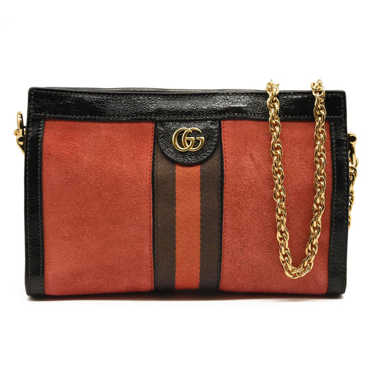 GUCCI Suede Patent Web Small Ophidia Chain Shoulder Bag Hibiscus Red Black