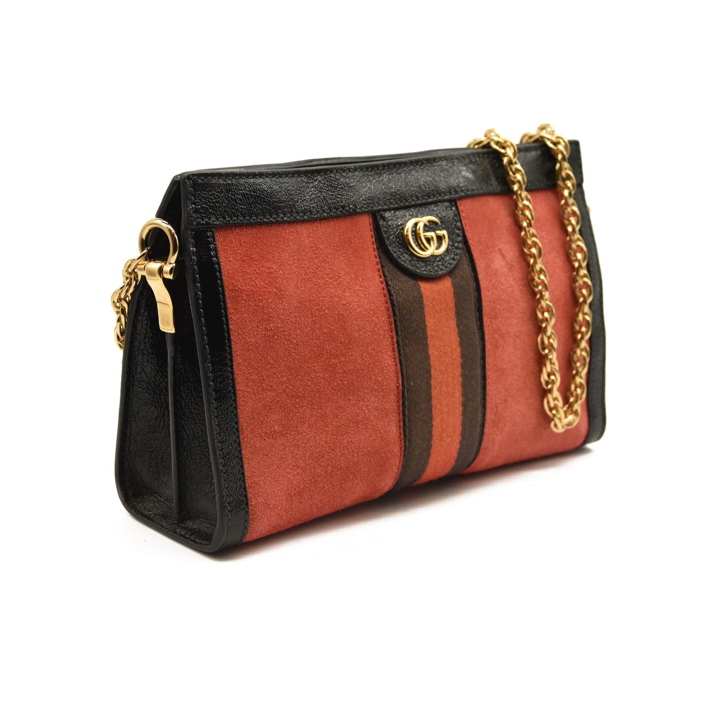 GUCCI Suede Patent Web Small Ophidia Chain Shoulder Bag Hibiscus Red Black