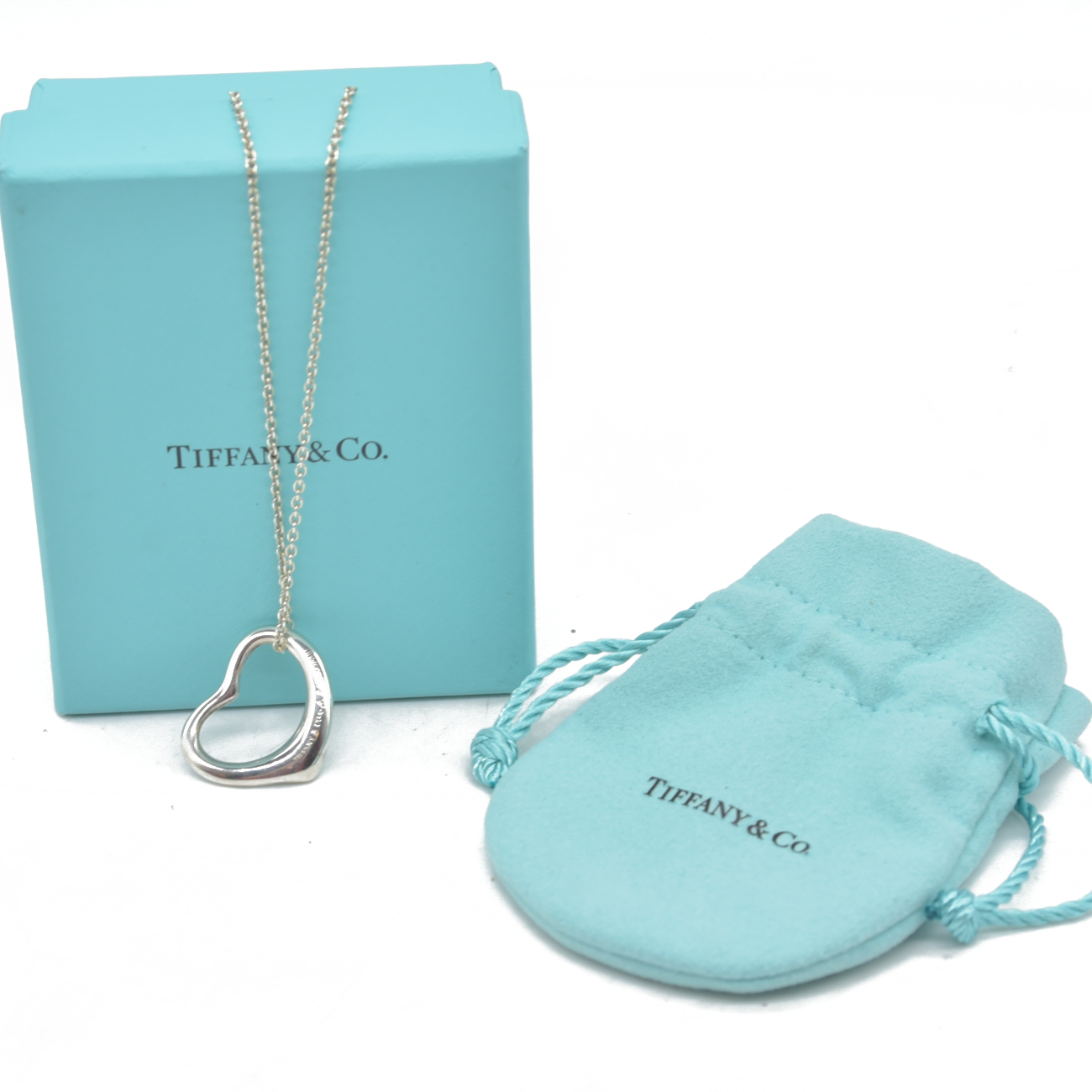 $650 Tiffany & Co Elsa Peretti Open Heart Necklace – Larger 25mm Medium – Sterling Silver