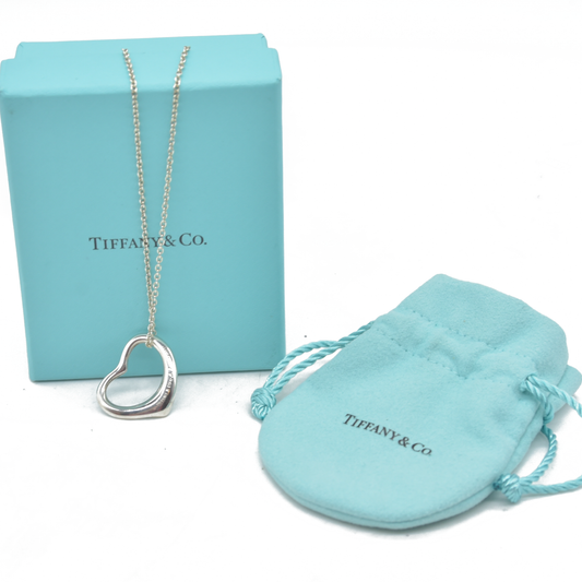 $650 Tiffany & Co Elsa Peretti Open Heart Necklace – Larger 25mm Medium – Sterling Silver