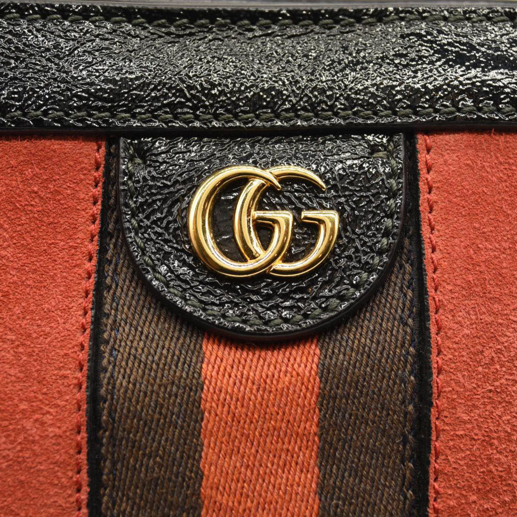 GUCCI Suede Patent Web Small Ophidia Chain Shoulder Bag Hibiscus Red Black