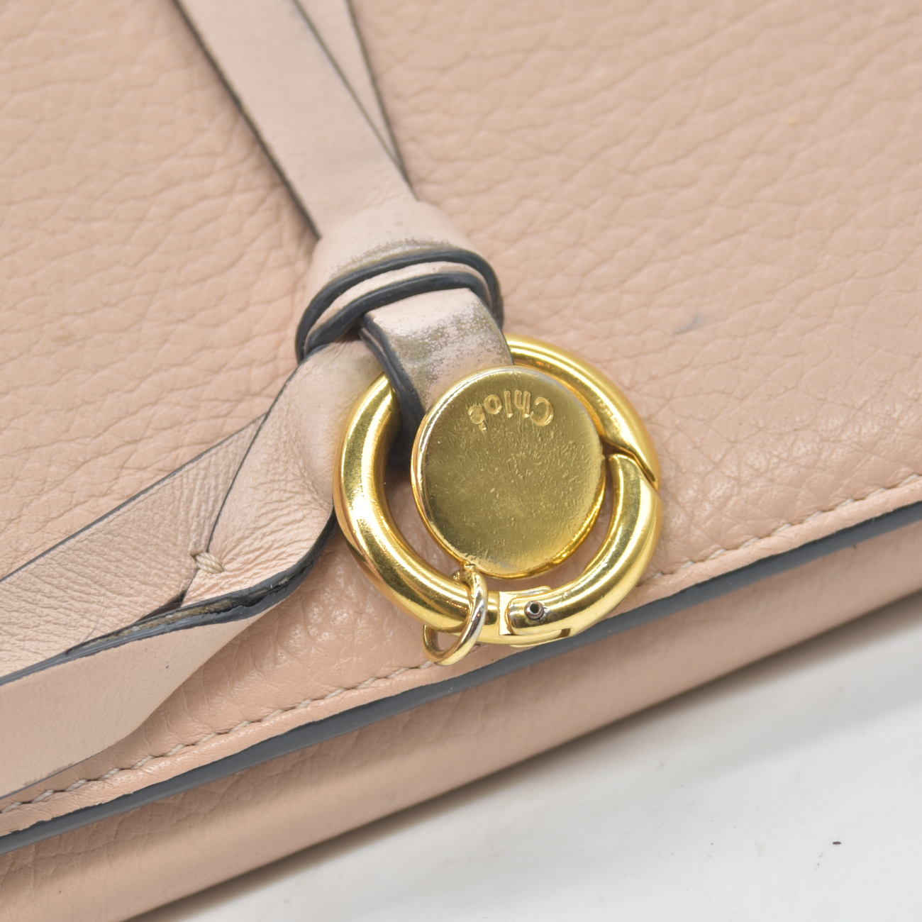 $535 Chloe Alphabet Leather Long Bifold Wallet Purse Beige