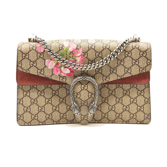 GUCCI GG Supreme Monogram Blooms Medium Dionysus Shoulder Bag Beige Multicolor Dry Rose