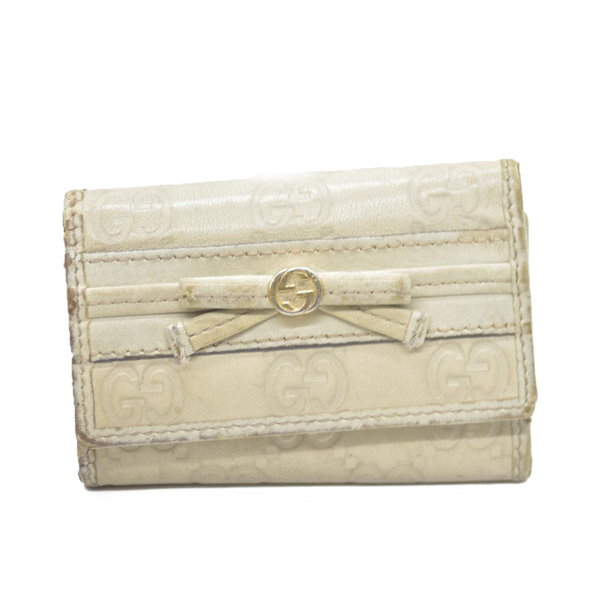 GUCCI Ssima Ribbon GG Logo Leather 6 Rings Key Case Ivory