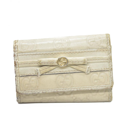 GUCCI Ssima Ribbon GG Logo Leather 6 Rings Key Case Ivory