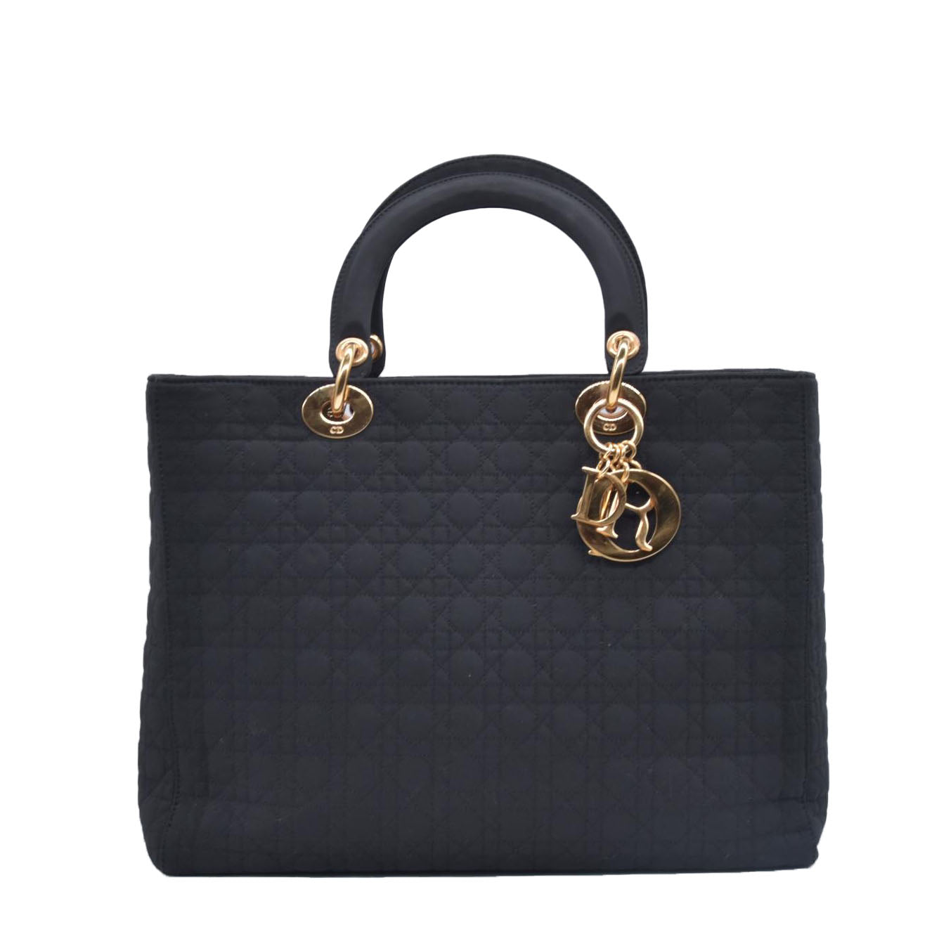 $4900 Christian Dior Nylon Cannage Large Lady Dior Black CONSIGNMENT 10020765
