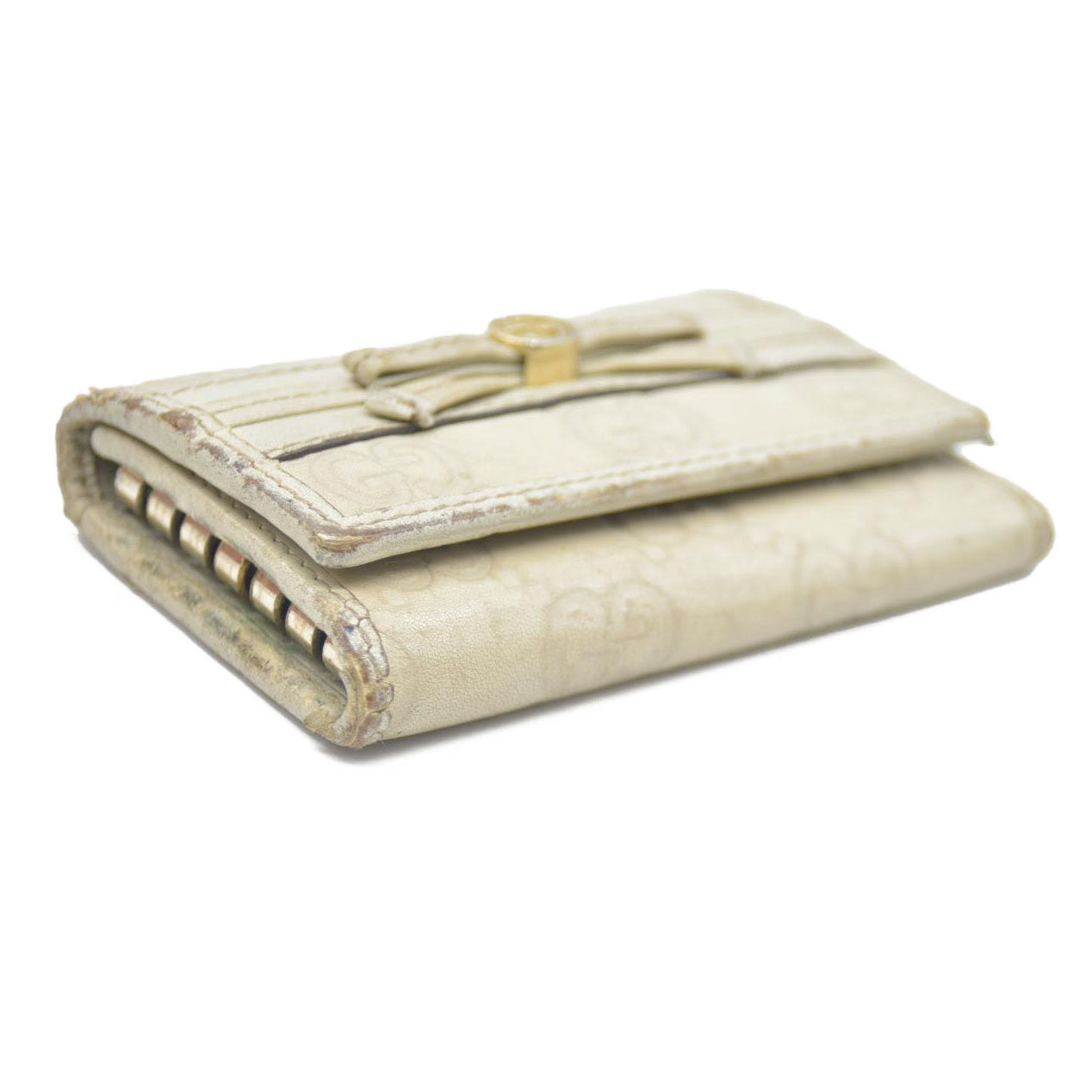 GUCCI Ssima Ribbon GG Logo Leather 6 Rings Key Case Ivory