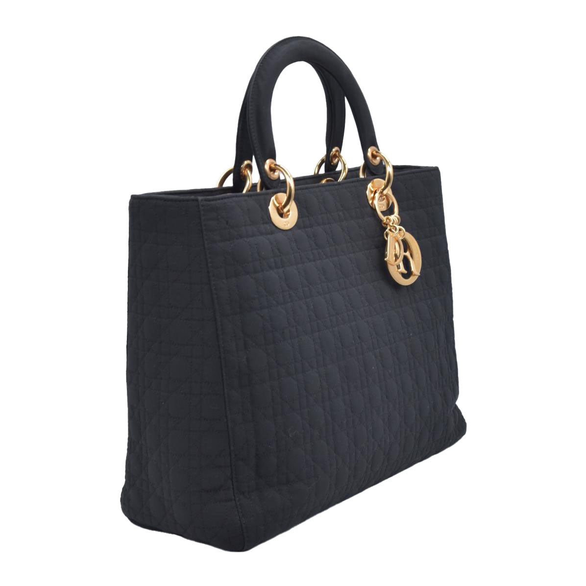 $4900 Christian Dior Nylon Cannage Large Lady Dior Black CONSIGNMENT 10020765