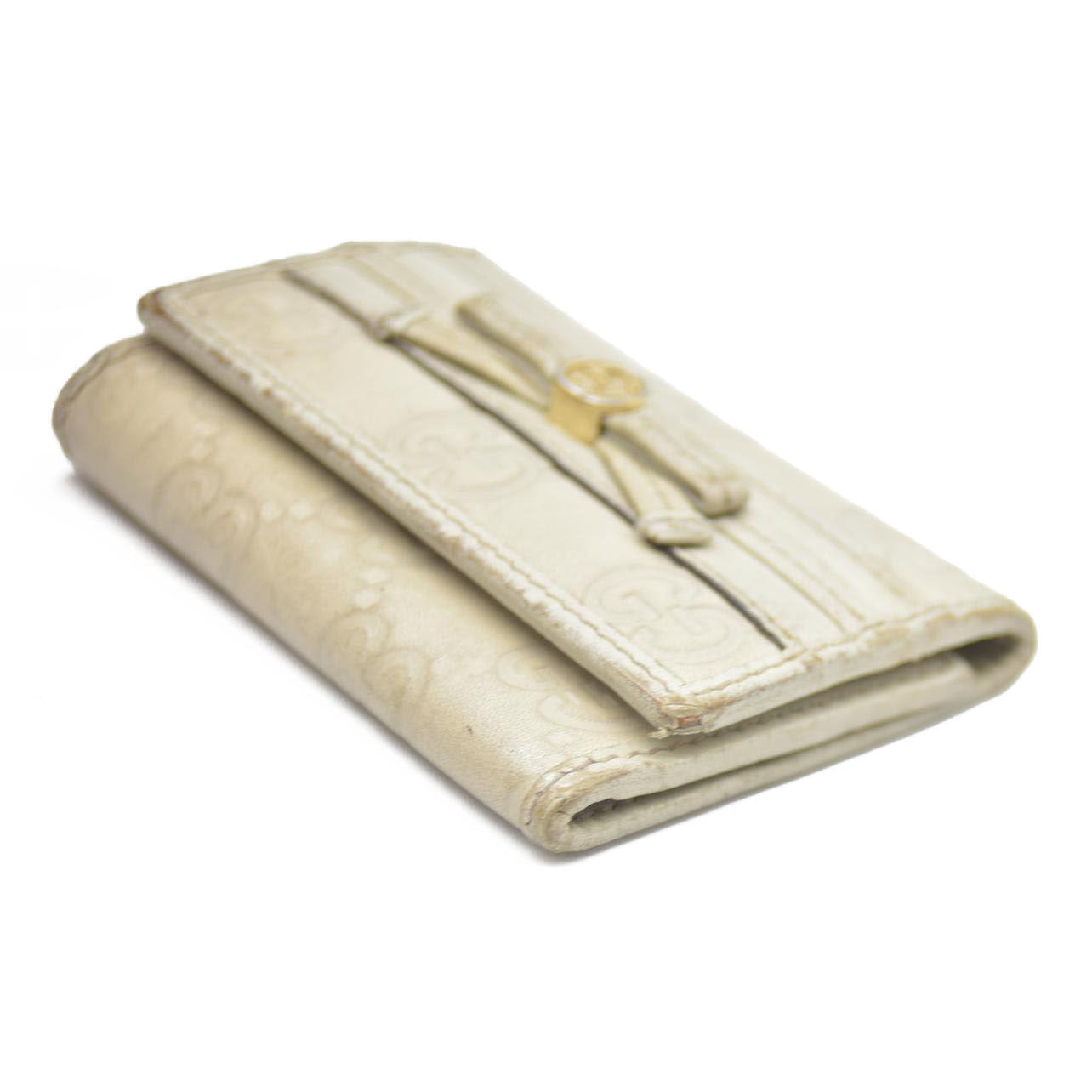 GUCCI Ssima Ribbon GG Logo Leather 6 Rings Key Case Ivory