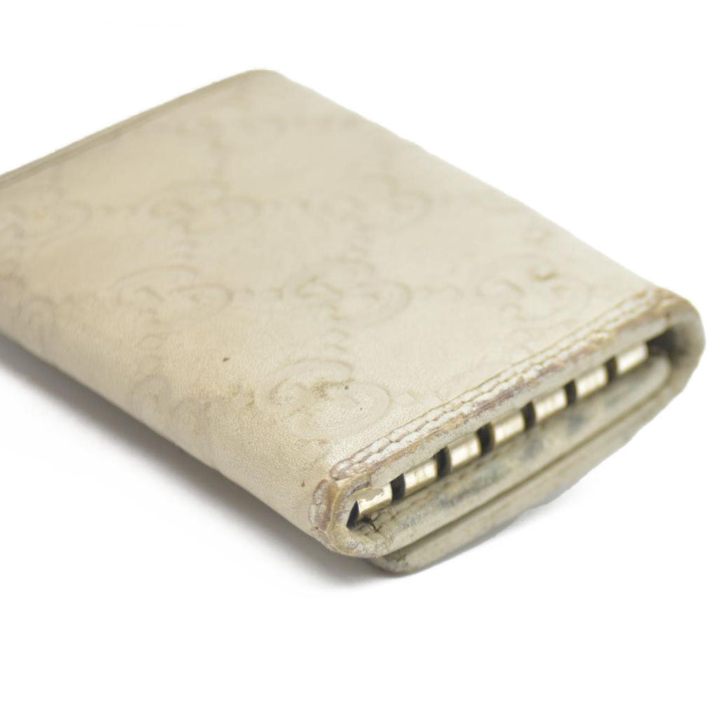GUCCI Ssima Ribbon GG Logo Leather 6 Rings Key Case Ivory