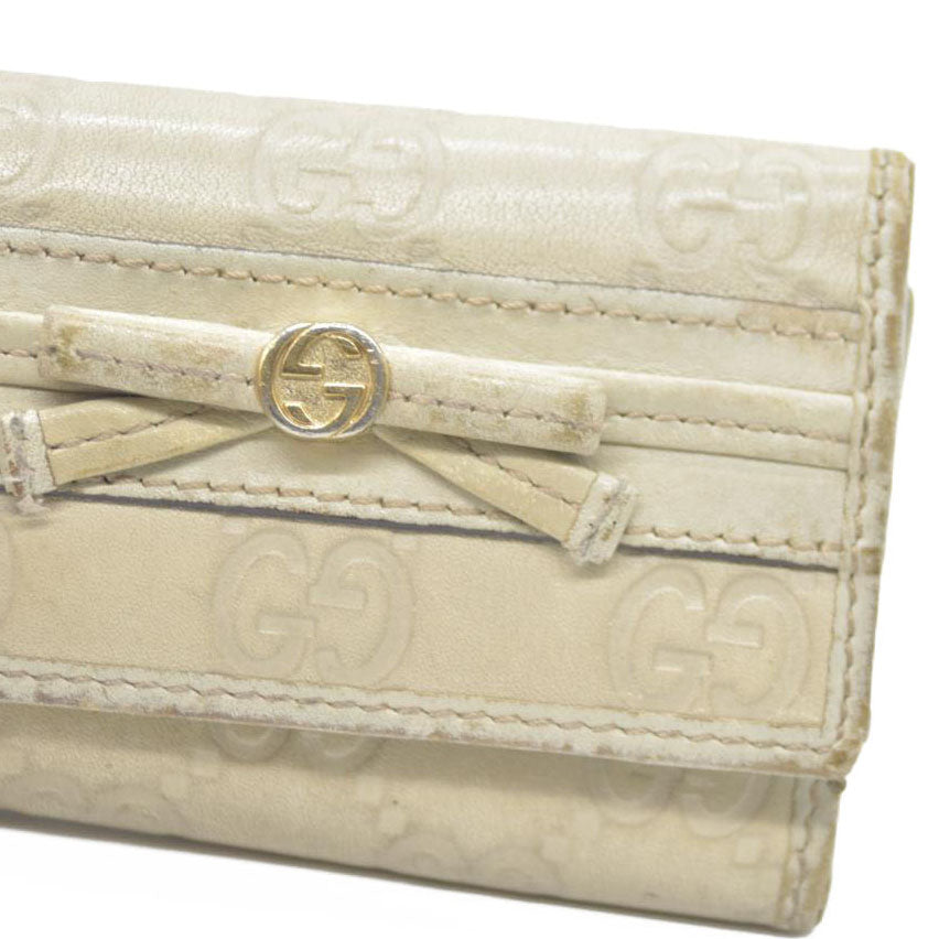 GUCCI Ssima Ribbon GG Logo Leather 6 Rings Key Case Ivory